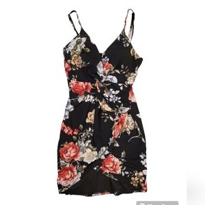 Ever Bodycon‎ Women's Black Floral Split Hem Strappy Dress Small